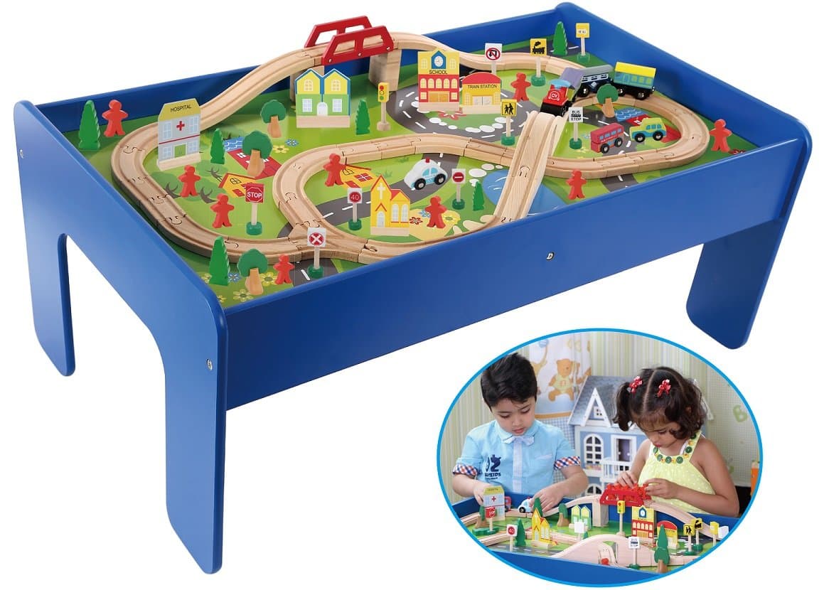 Wooden Toy Train Track / 90 Piece Creative Play Table Set Compatible with Other sets