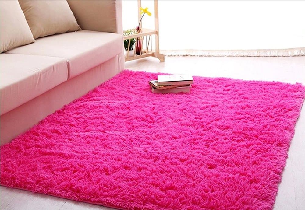 ACTCUT Super Soft Indoor Modern Shag Area Silky Smooth Rugs Fluffy Rugs Anti-Skid Shaggy Area Rug Dining Room Home Bedroom Carpet Floor Mat 2.6- Feet by 5.3- Feet (Hot Pink)
