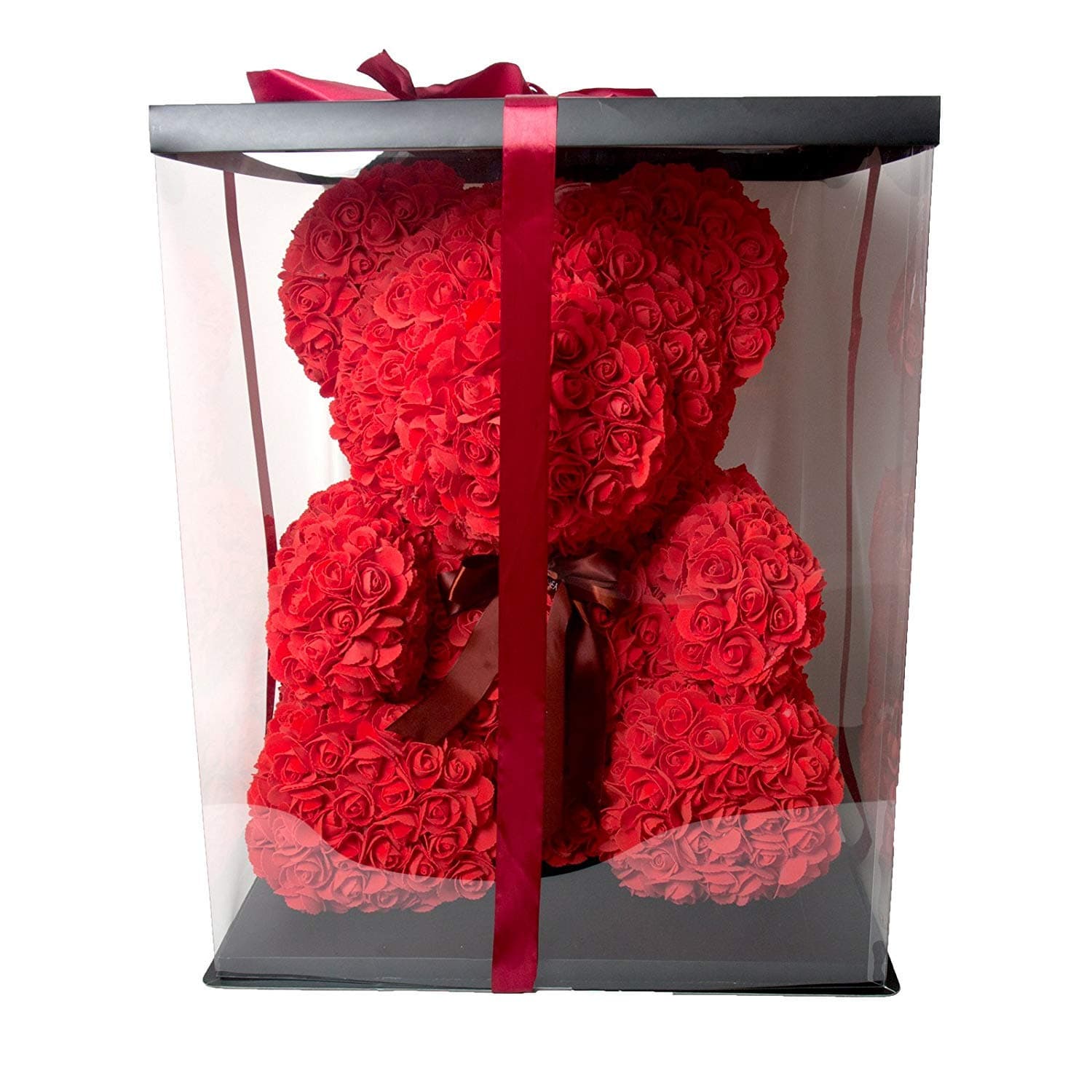 Disnation 40 cm The Rose Teddy Bear Cub Forever Artificial Rose Women's Day Anniversary Birthday (Red)