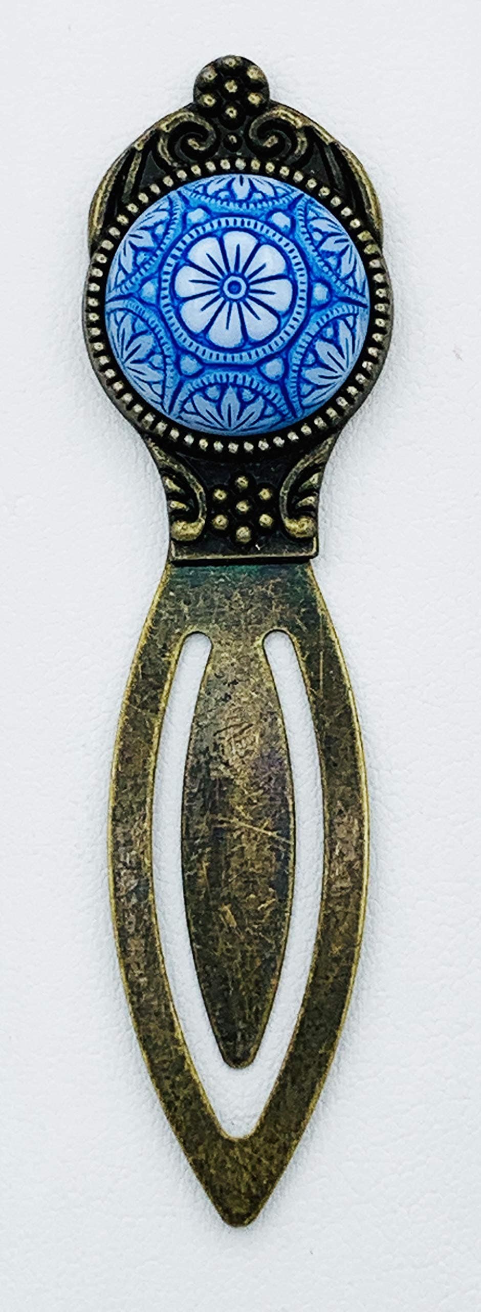 Blue Mosaic Glass and Brass Bookmark