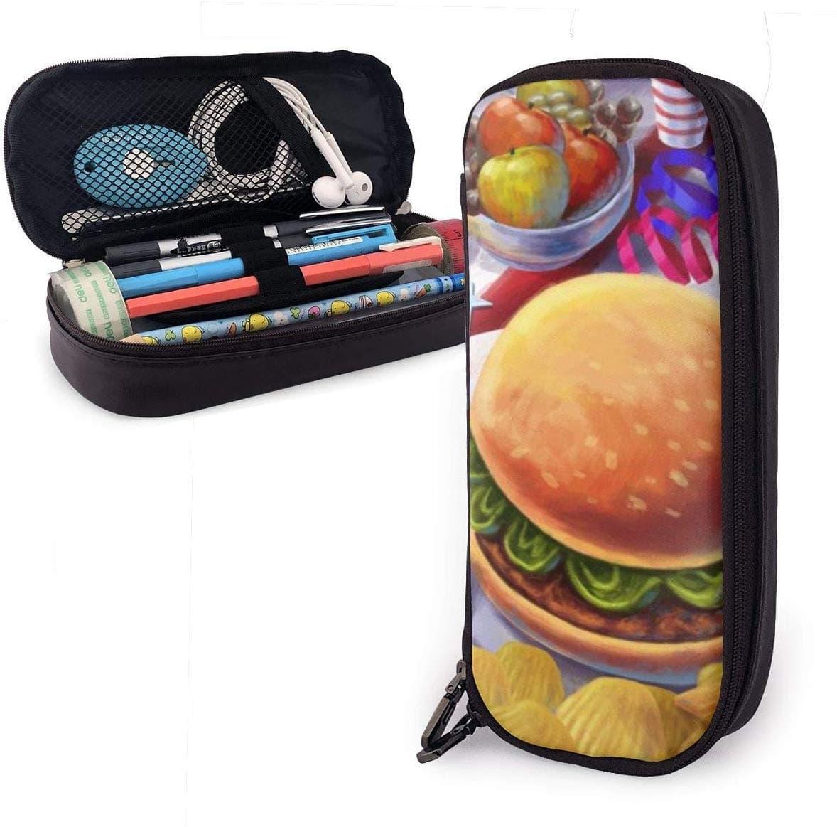 Sumptuous Lunch Cute Pen Pencil Case Leather 8 X 3.5 X 1.5 Inch Pouch Bag Pencil Case with Double Zipper Holder Box for School Office Girls Boys Adults