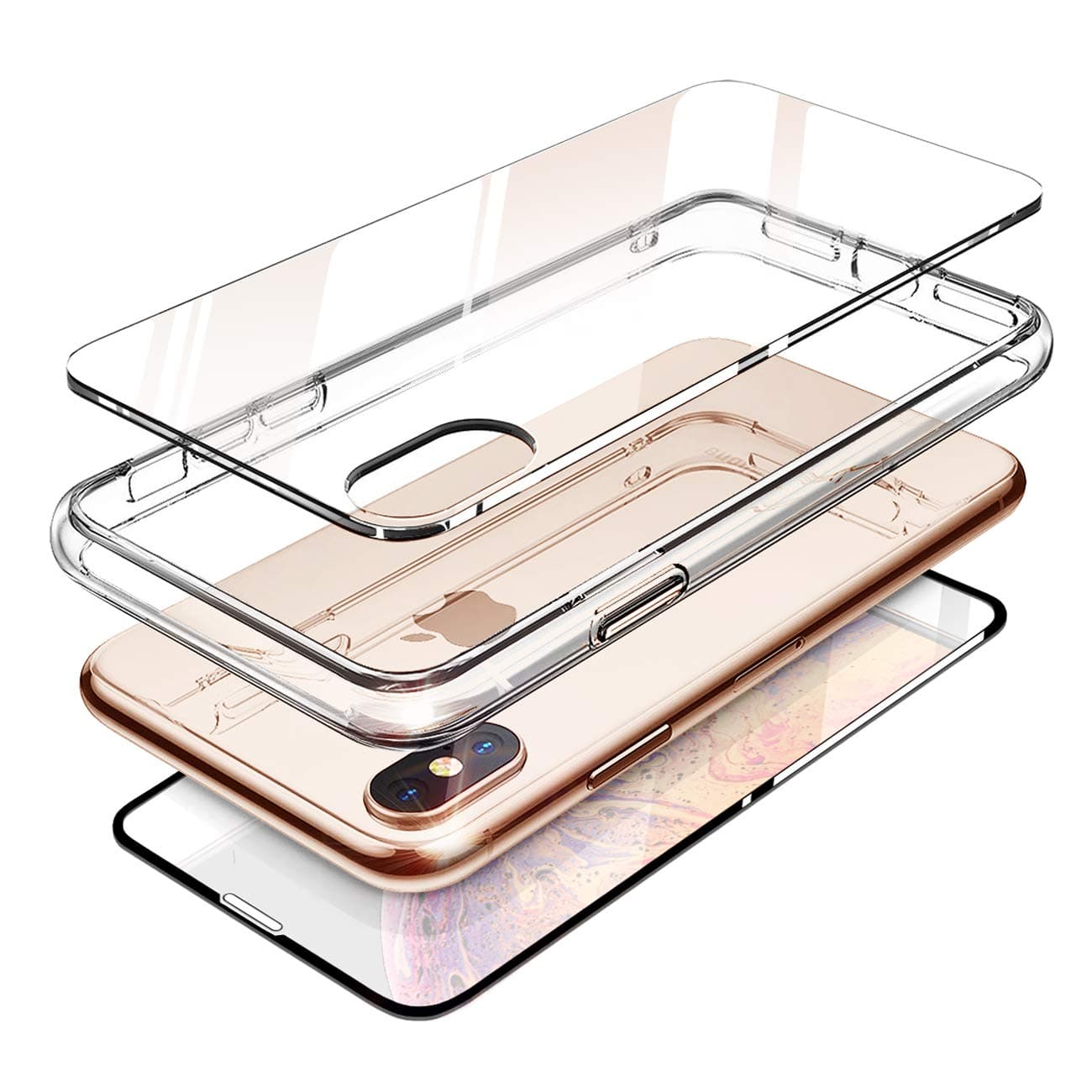 for Apple iPhone Xs/X Case Clear Full Glass Body Case Shockproof Rugged Hybrid Front/Back Real Tempered Glass kit [VVUP] 5.8" 2018 (for iPhone Xs)