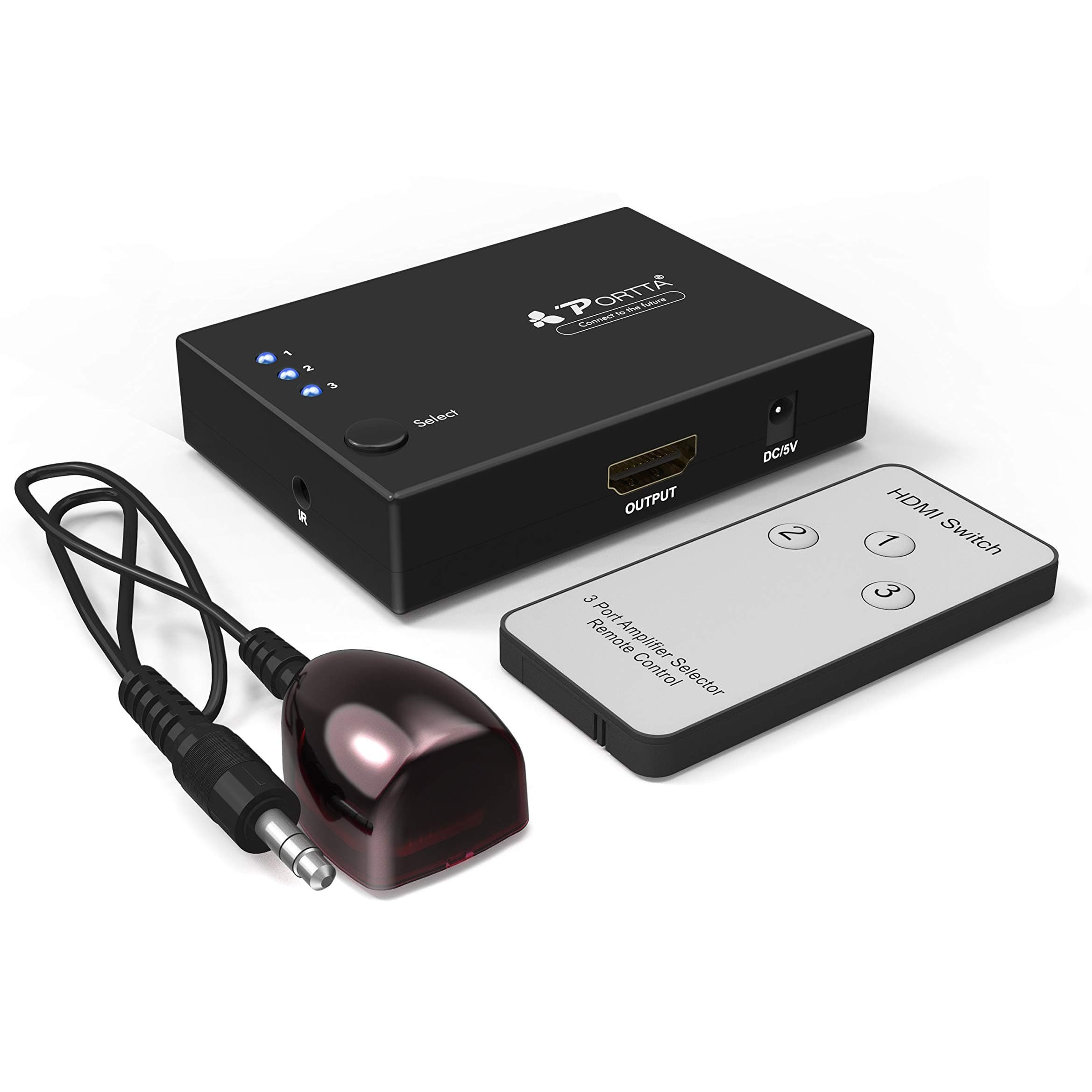 Portta 4K 3-Port HDMI Switch |Auto Switch| HDMI Switcher 3 Input 1 Output |HDMI Splitter| V2.0 with IR Remote Support Full HD 3D 4K@60Hz 4:4:4 HDCP2.2 HDR