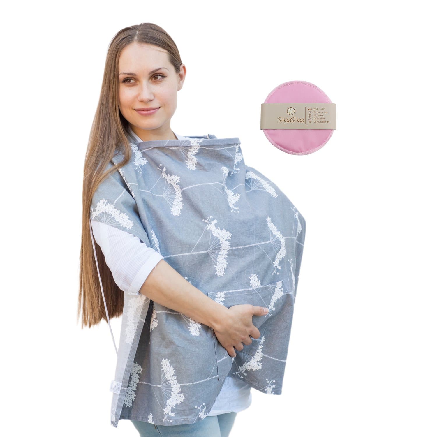 SHaaSHaa bundle Nursing Cover dark gray with Nursing Pads(two pink units, one pair)