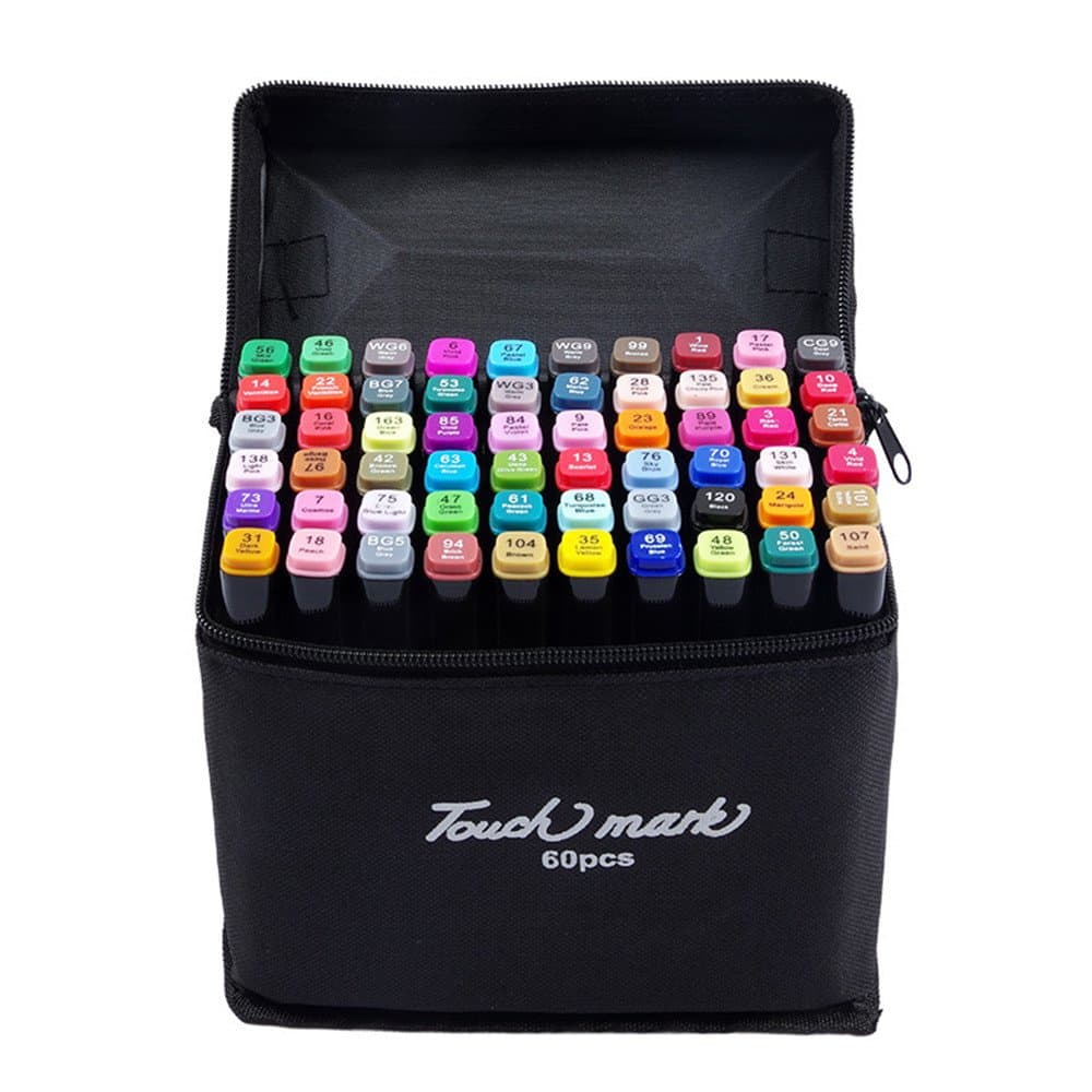 MENGMA Black Twin Markers Broad and Fine Point Tip Graphic Marker Pen - 60 Colours for Design with Black Bag（Standard B 60 colours