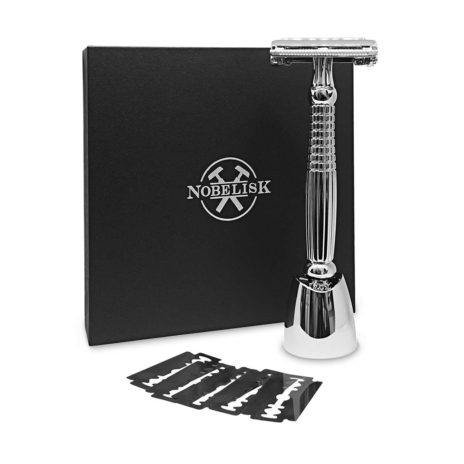 Nobelisk Premium Safety Razor with 5 Razor Blade | Sharp Wet Shaving with Double-Edged Shaver Head for Men | Shaver with Butterfly-Opening System for a Quick Change of Blade | Shaving Set with Blade