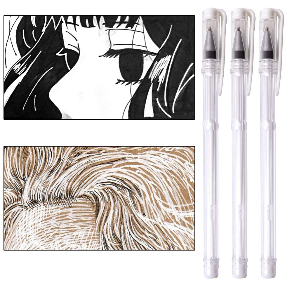 White Gel Pen 3 Pieces Gel Ink Pens Medium Point 0.7mm Highlighter Markers Pen for Dark Paper Adult Coloring Design Daily Greeting Card Sketching Drawing Manga Marking Art Supplies qianshan