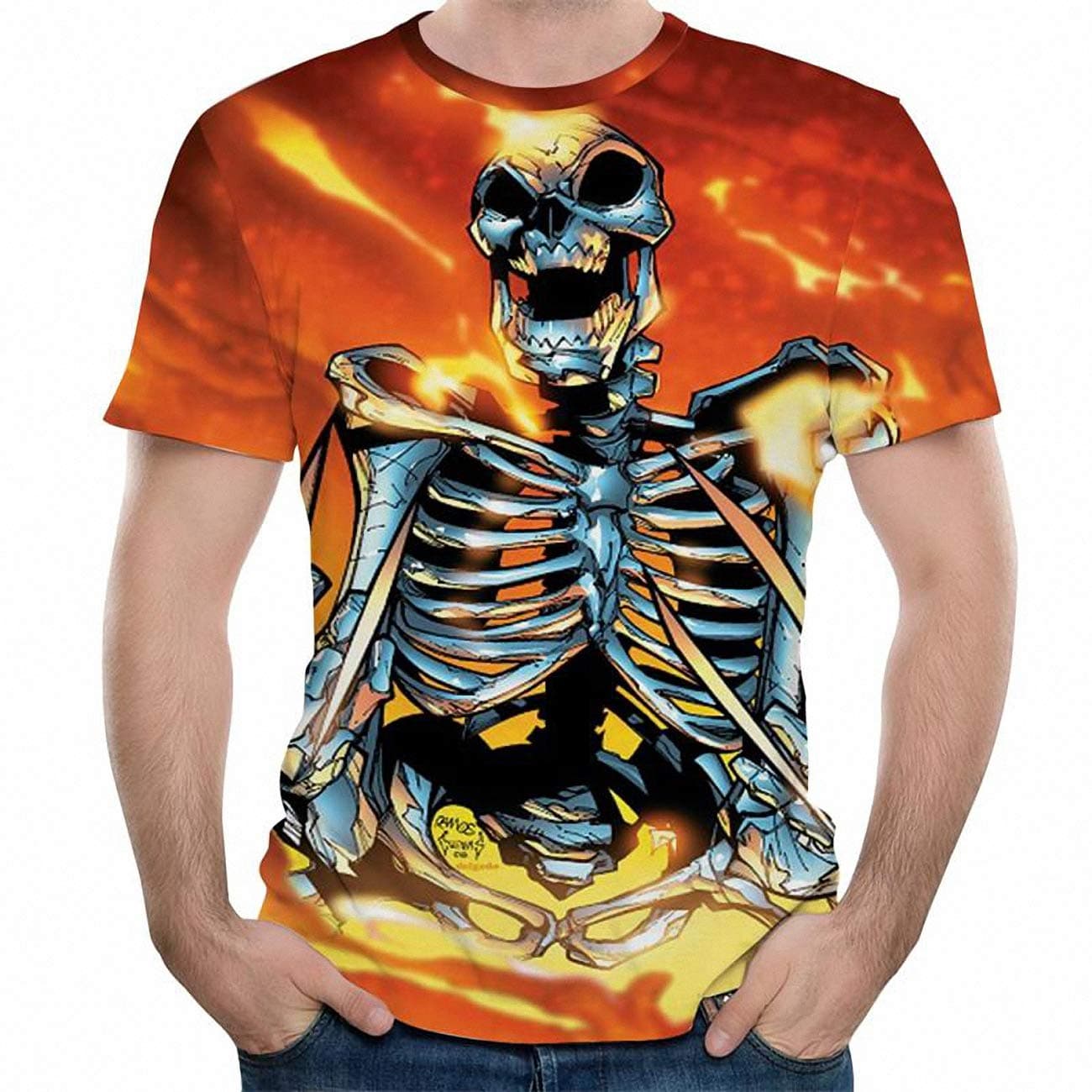Emlyn Adrian Skeleton Internal Organs 3D Printed Round Neck Short-Sleeved Anime T-Shirt