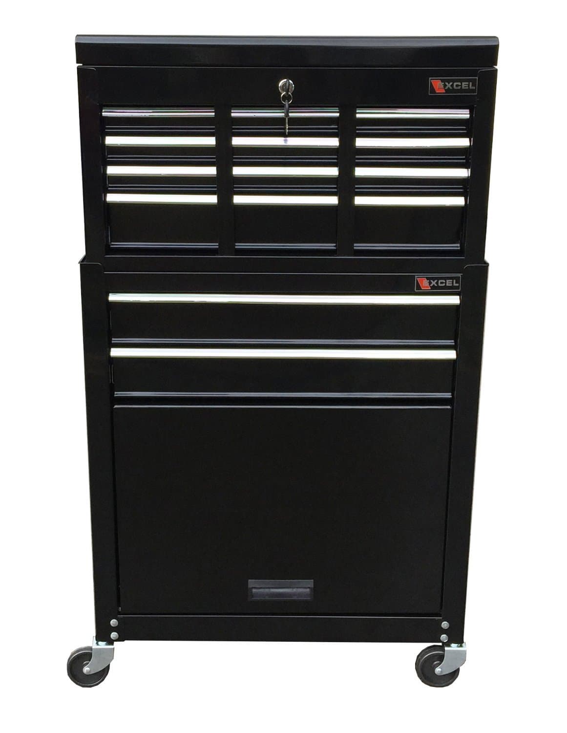 Professional Mechanics Rolling Tool Chest With 8 Drawers- Durable Heavy Duty Ball Bearing Sliding Drawers Easy Open With Security Lock- Perfect Tool Organizer Storage- Home Garage Mechanic Black