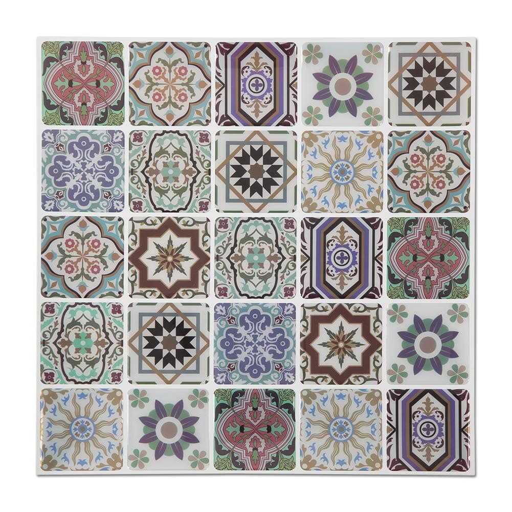 Soulscrafts Peel and Stick Tile for Backsplash Graphic Pattern Self Adhesive Removable Stick Waterproof Sticker Decals for Kitchen or Bathroom 12x12 inch, Moroccan Caro 5-Pack