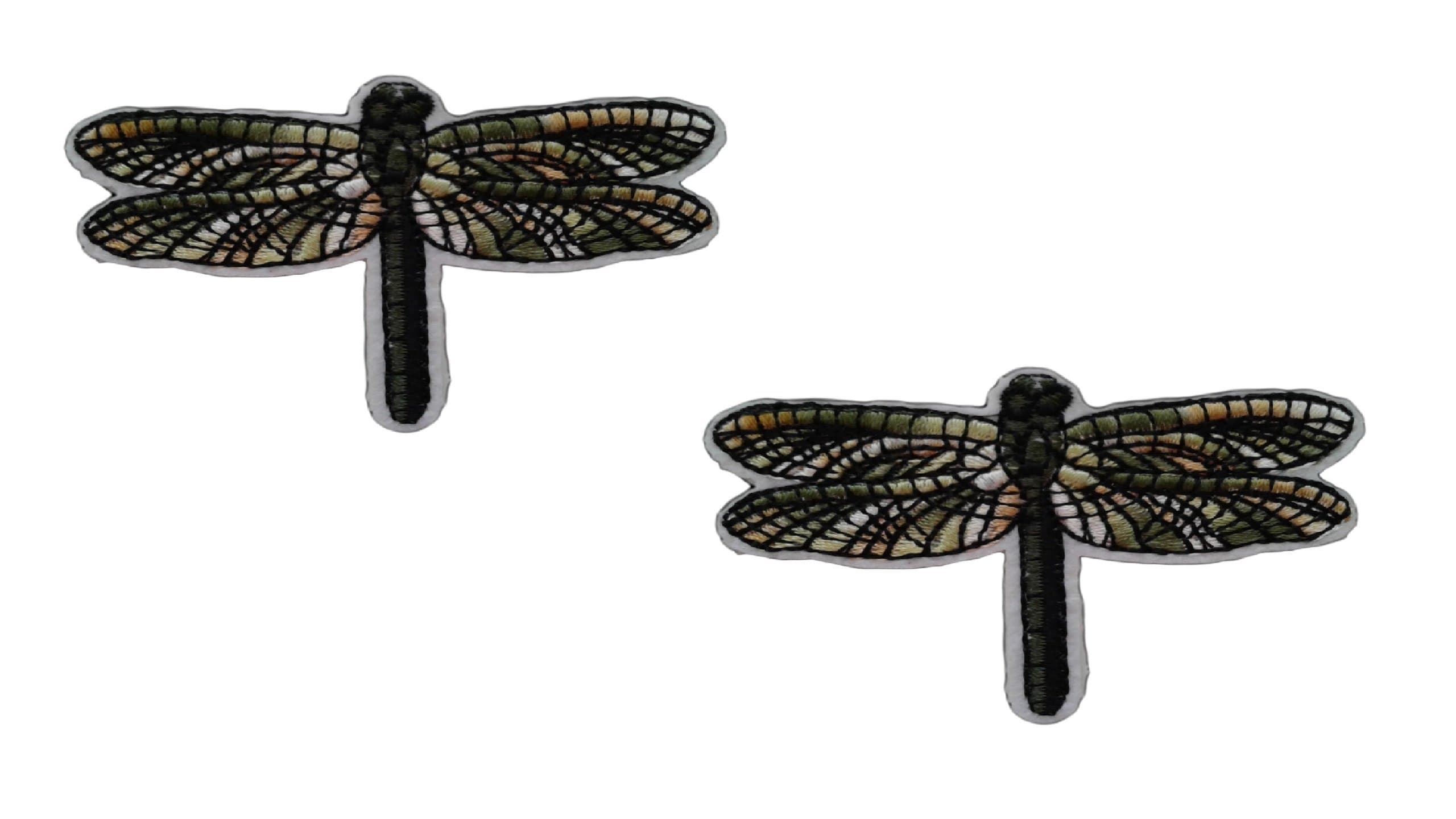 2 pieces DRAGONFLY Iron On Patch Fabric Applique Oriental Animal Insect Motif Decal 2.8 x 1.8 inches (7 x 4.5 cm)