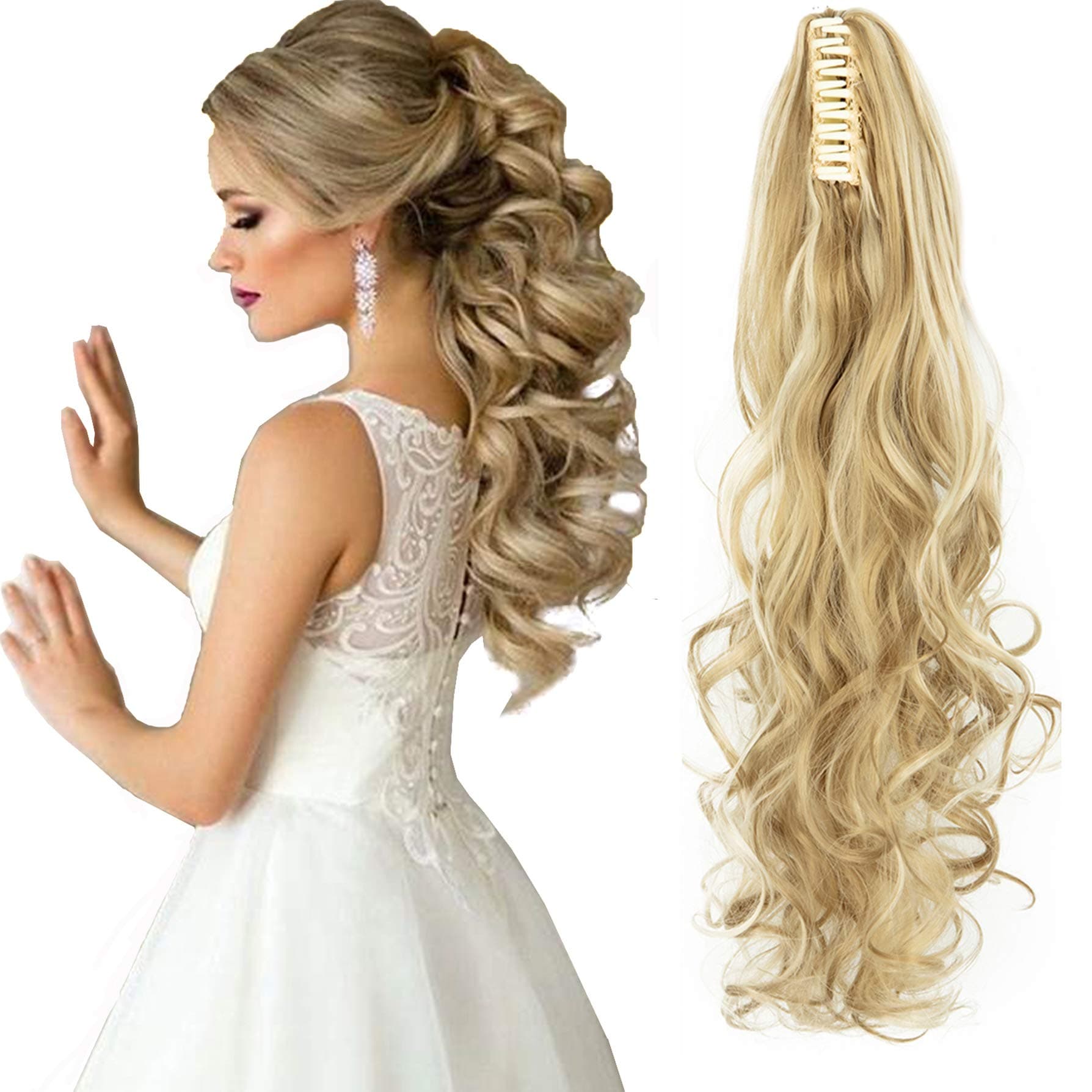 24" Deep Curly Claw Jaw Ponytail Extension Long Wavy Synthetic Hair Extensions Ponytail