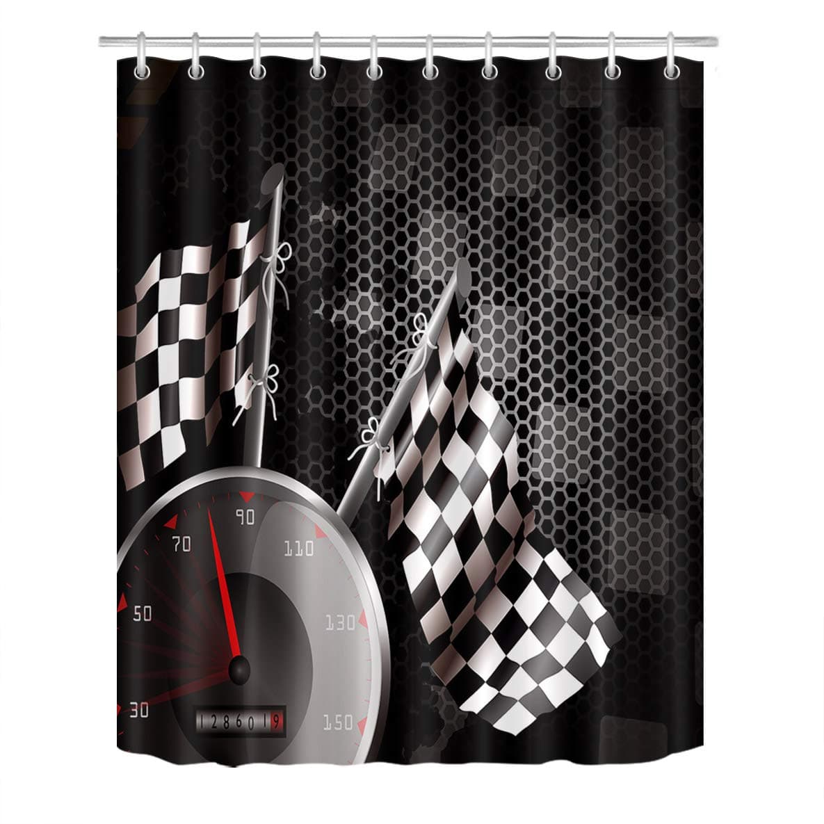 LB Polyester Bath Curtain Shower Curtain 60"x72",Nice Bathroom Decor F1 Car Racing White Black Shower Curtain