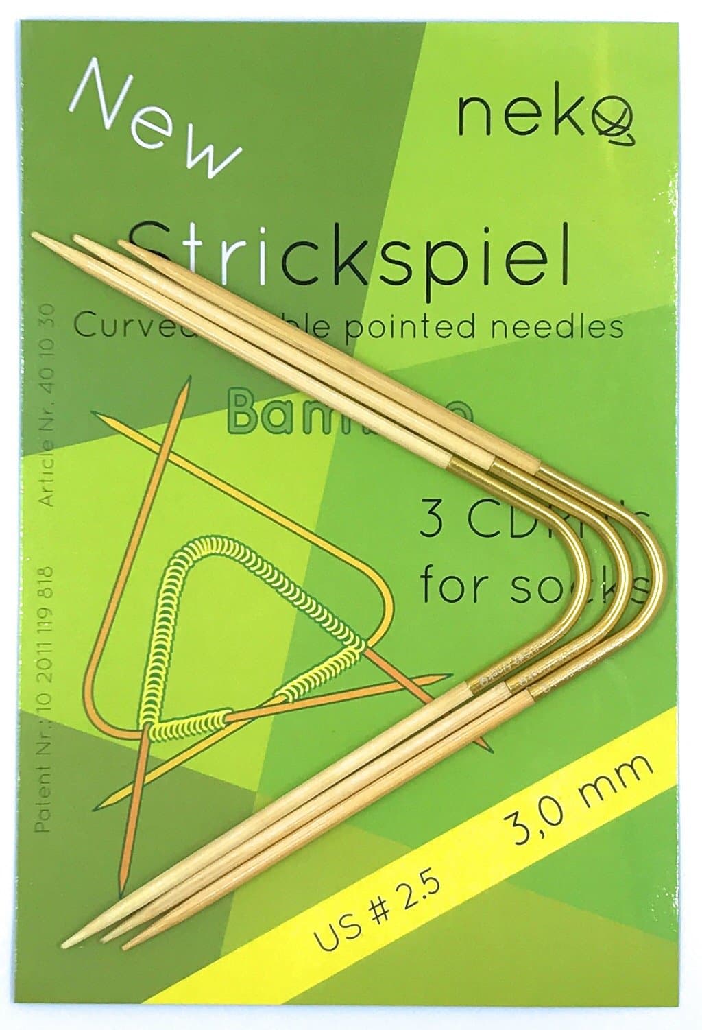 Neko Sock Curved Double Pointed Bamboo Knitting Needle Set (US 2.5 (3mm))