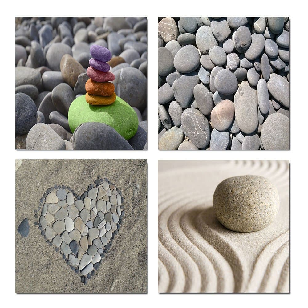 SimonfineUs Canvas Prints Wall Art Zen Garden Stone and Various Pebbles Modern Wall Decor Home Decoration Ready to Hang 4 panel 12x12inch