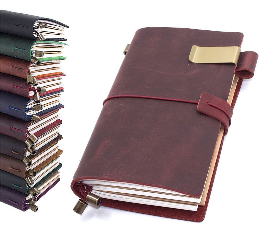 Leather Journal, Handmade Vintage Refillable Travel Diary Writing Notebook Gift for Men & Women 7"x4" Red