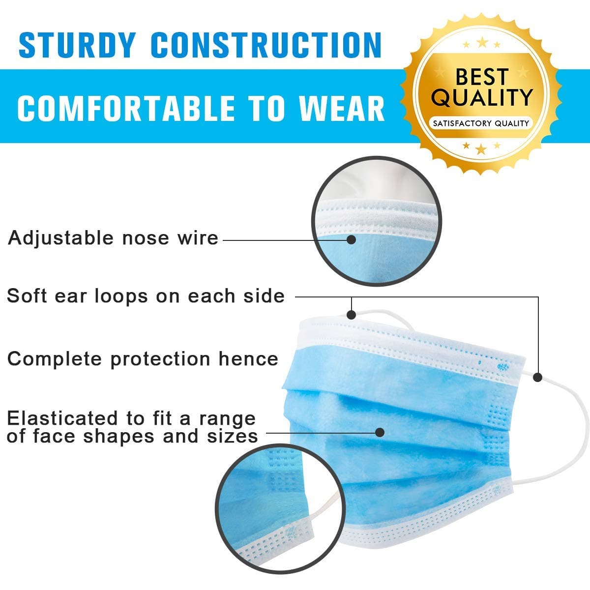 50Pcs Disposable 3-Layer Masks, Anti Dust Breathable Disposable Earloop Mouth Face Mask, Comfortable Medical Sanitary Surgical Mask Blue
