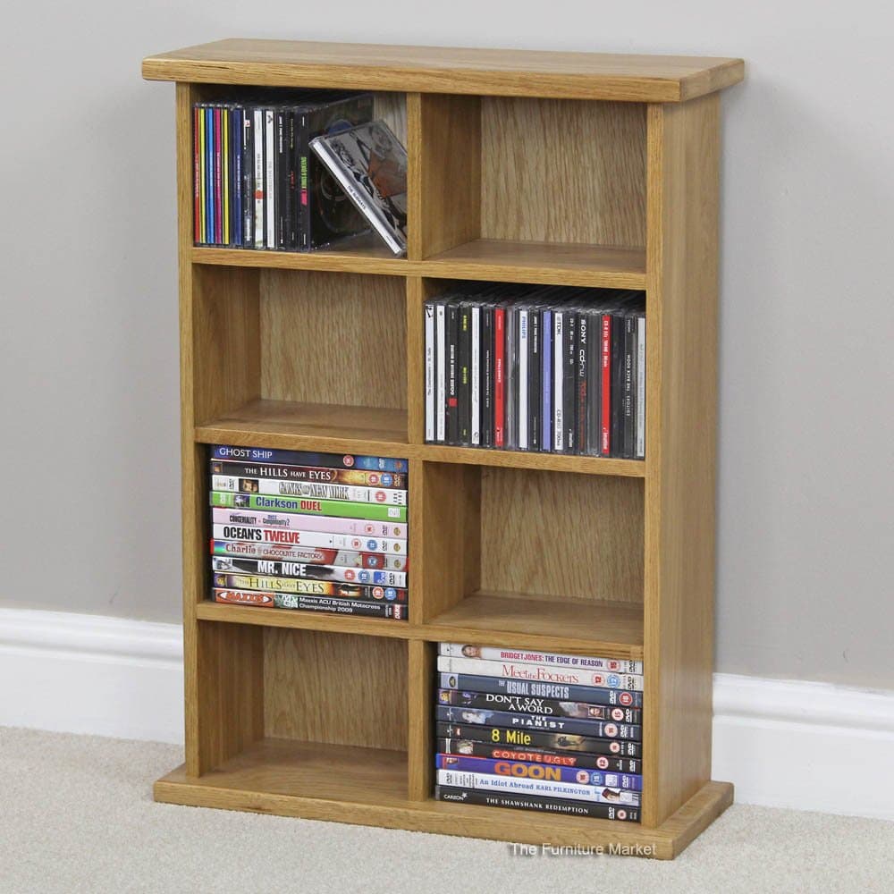 London Essentials Oak 8 Shelf Double DVD CD Storage Rack Tower