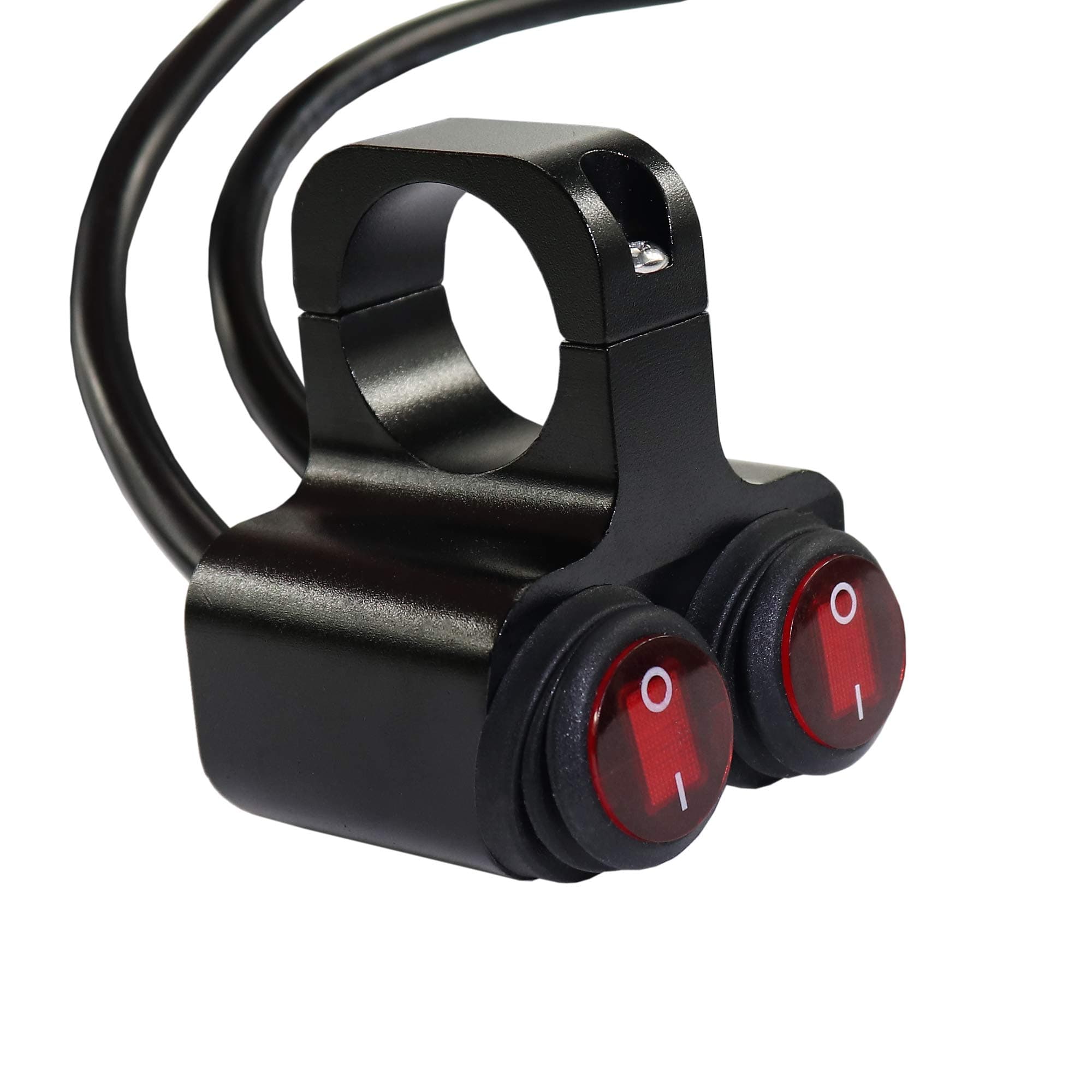 12v 16A Waterproof Motorcycle ATV 1 inch Handlebar Double Control Kill Button Switch Headlight Hazard Brake Fog Light ON Off Switches (Red) CNC Aluminium Alloy Handlebars Switches