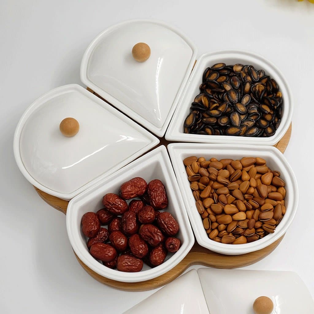 Blooming Pinellia European style ceramic nuts fruit plate sub-grid dry fruit platter