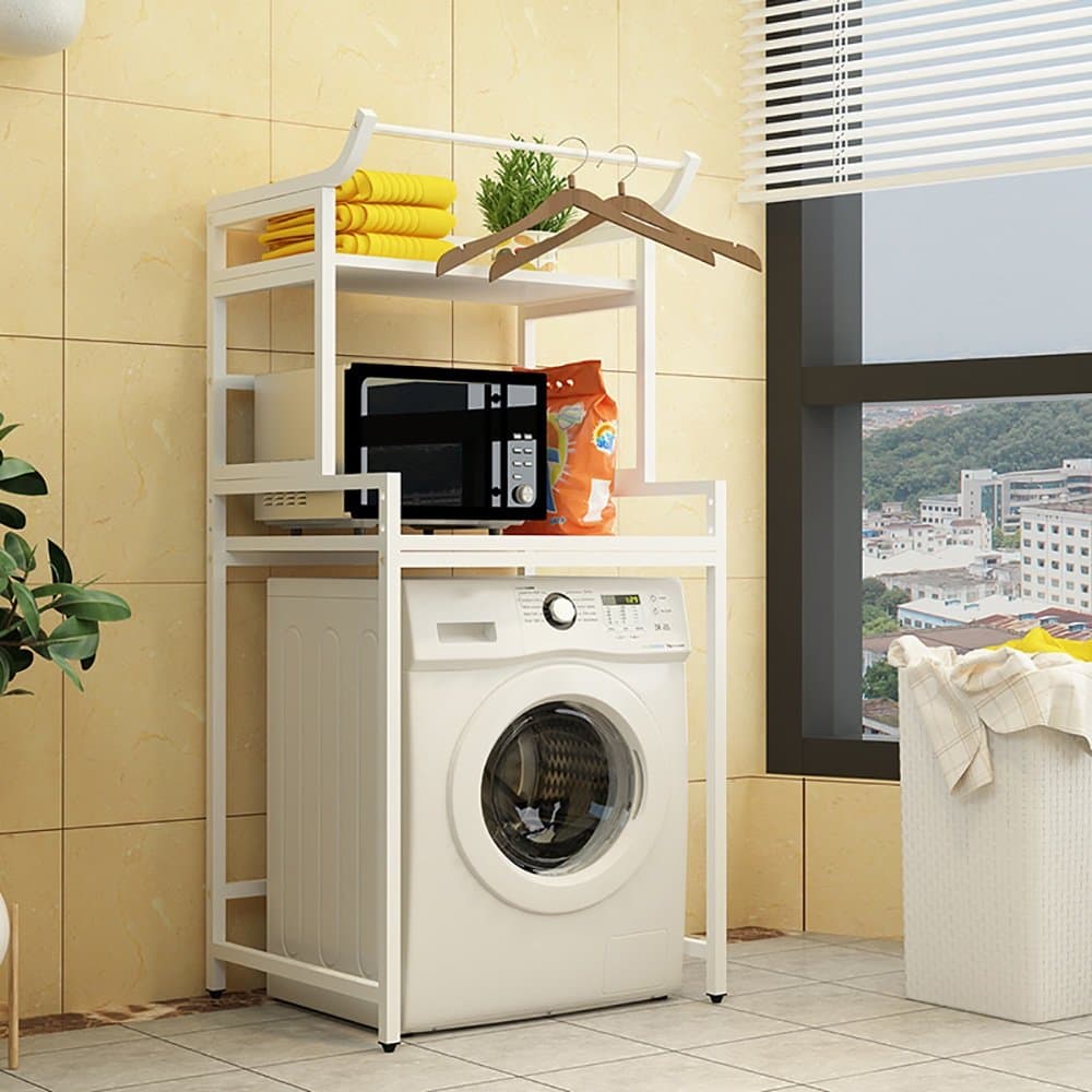 QFFL tray Creative Washing Machine Bracket/Bathroom Floorstanding Storage Rack/Balcony Storage Shelf/Kitchen Sort Out Frame Electric dedicated base (Color : B-white, Size : 150cm)