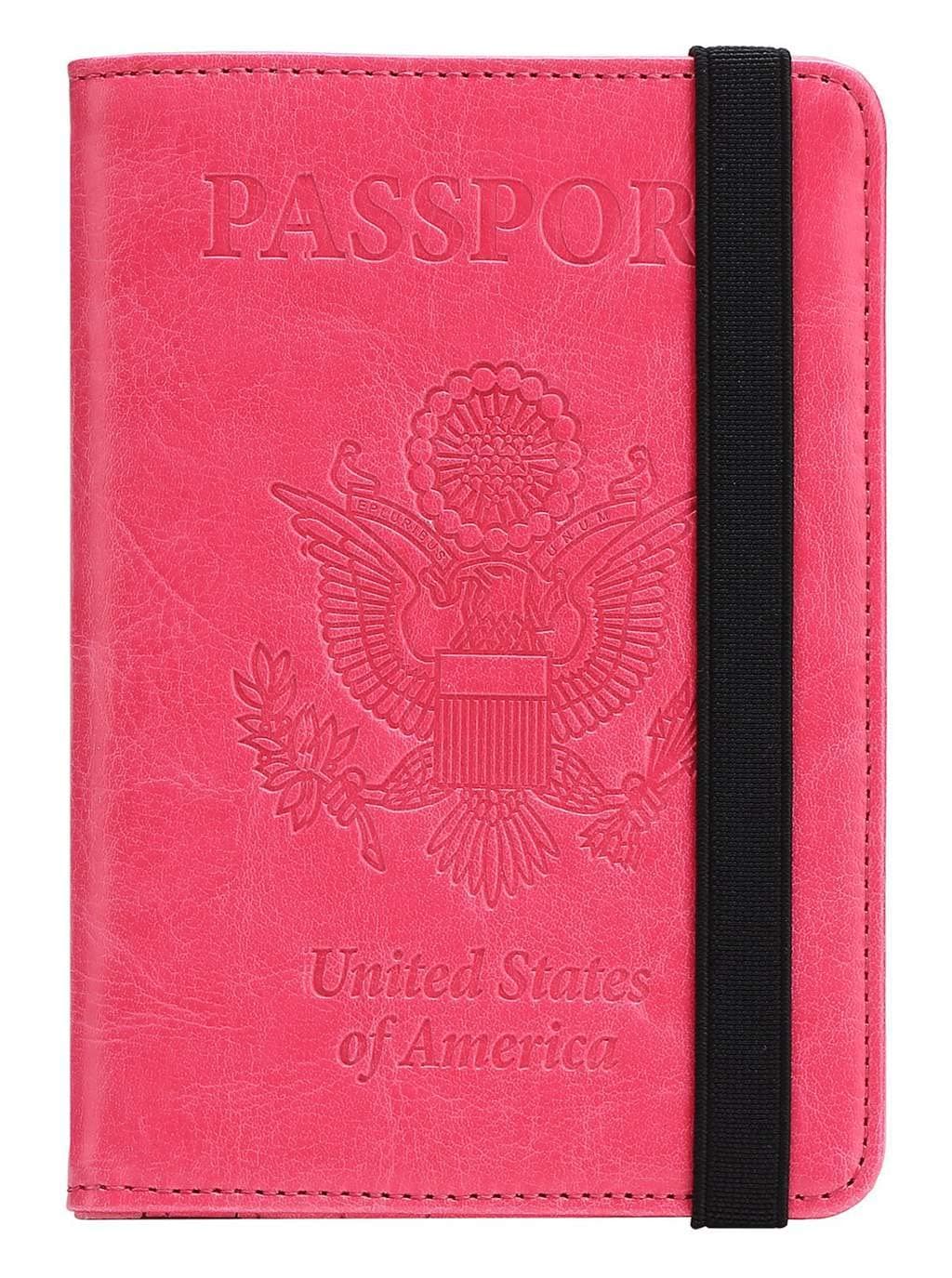 Passport Holder Cover Wallet Case - DESERTI BRANDS Leather RFID Blocking For Women Men - Rose Pink