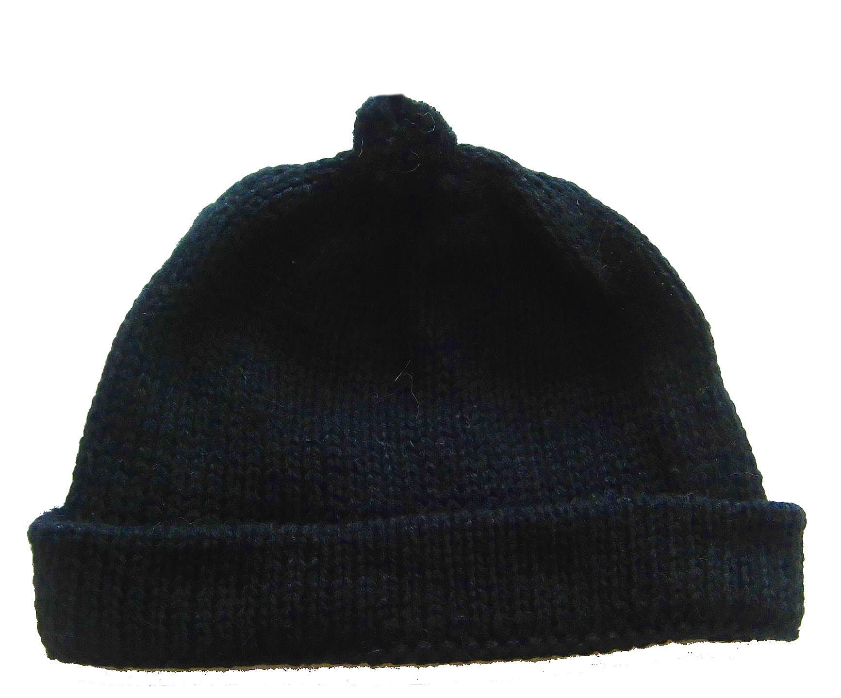 Unisex Black Beanie Hat, Peruvian Alpaca Wool One Size