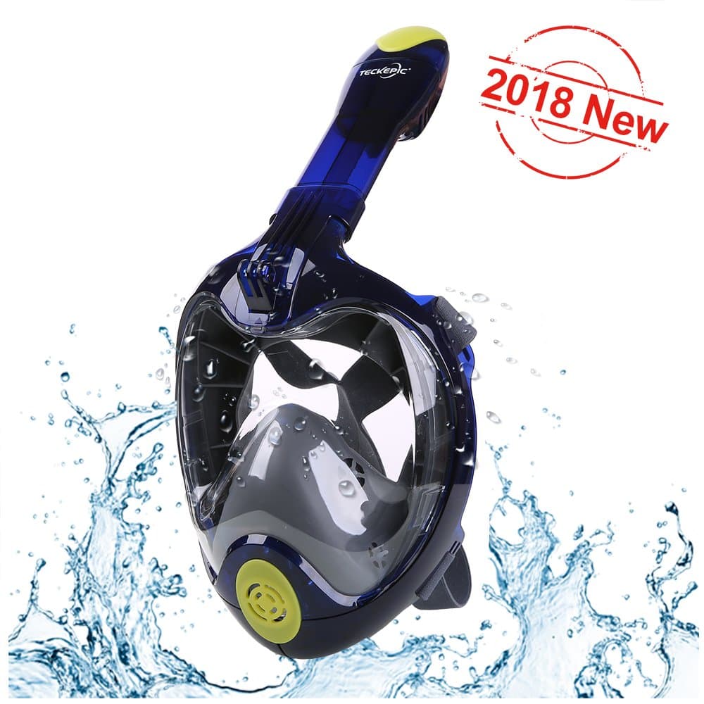 2018 Newest Version Snorkel Mask Full Face 180°Panoramic View Anti-fog Anti-leak Diving Masks Set with Detachable Sports Camera Mount, Adjustable Head Straps for Adults Kids Snorkeling Swimming -L/XL