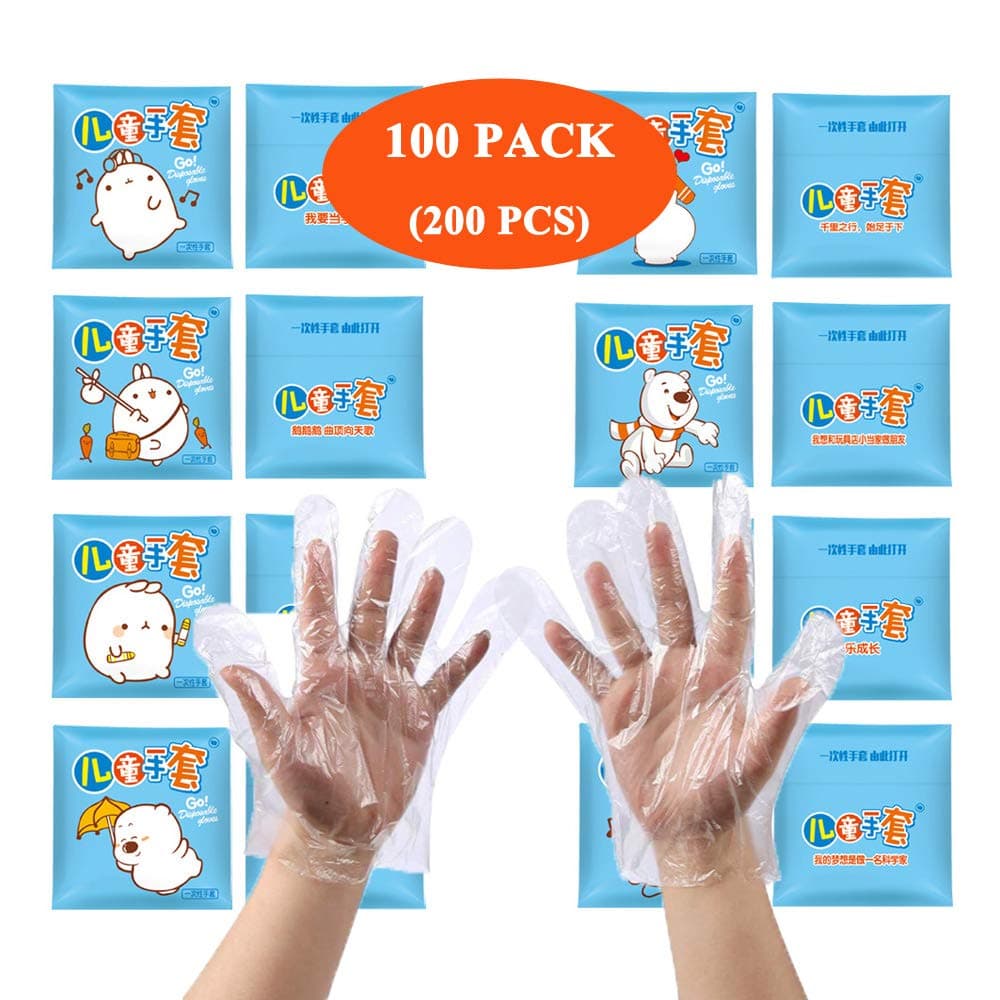 Disposable Gloves, 200 Pcs Plastic Gloves,Multi Purpose Disposable Gloves for Kids,Nursing Safety Food Handling, Clear Vinyl Gloves,Powder Free,Latex Free,Food Safe [100 Pack,Individual Package]