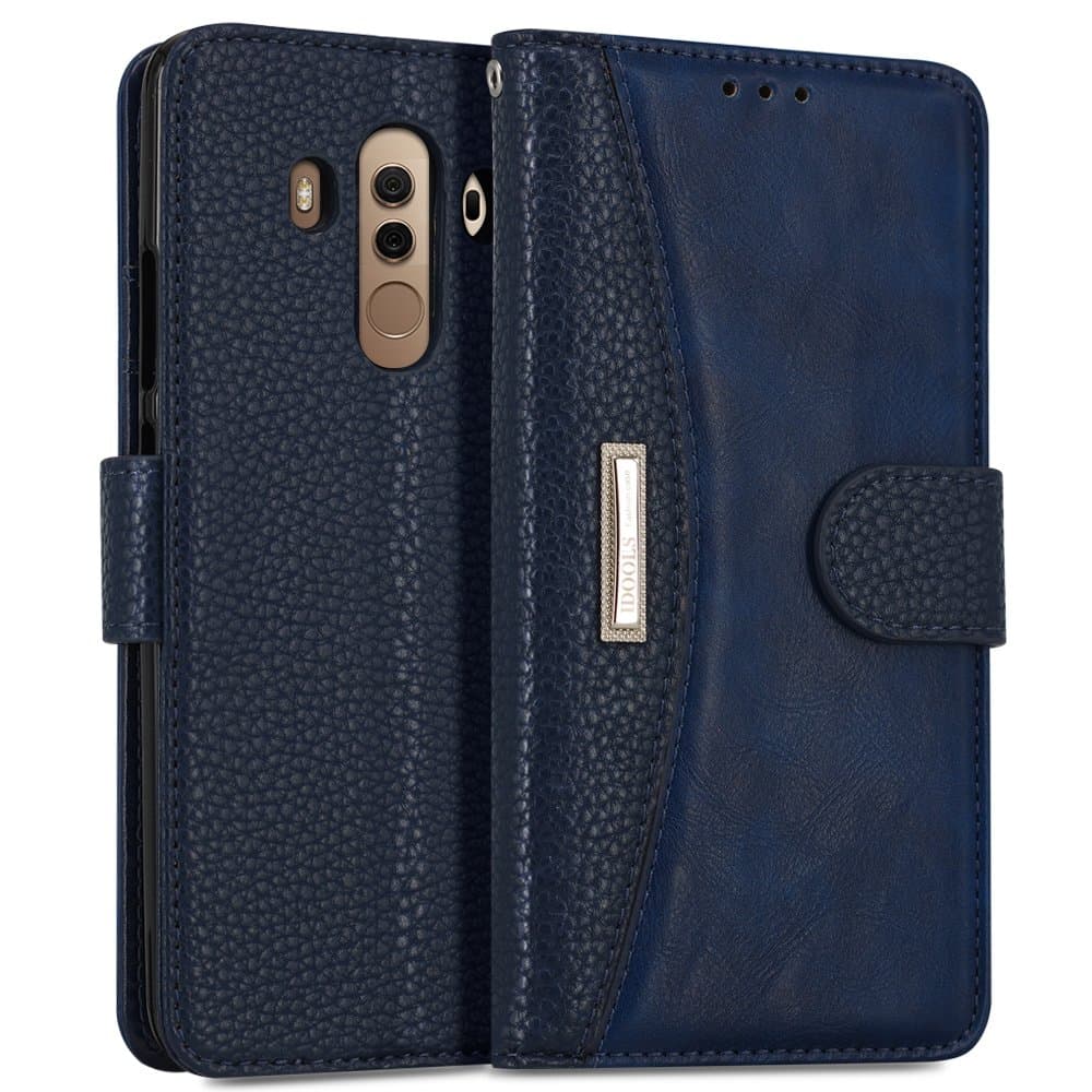IDOOLS for Huawei Mate 10 Pro Phone Wallet Cases,Folding Flip Cases Protective Cover Strong Magnetic Closure Protector with Card Slots Kickstand - Brown
