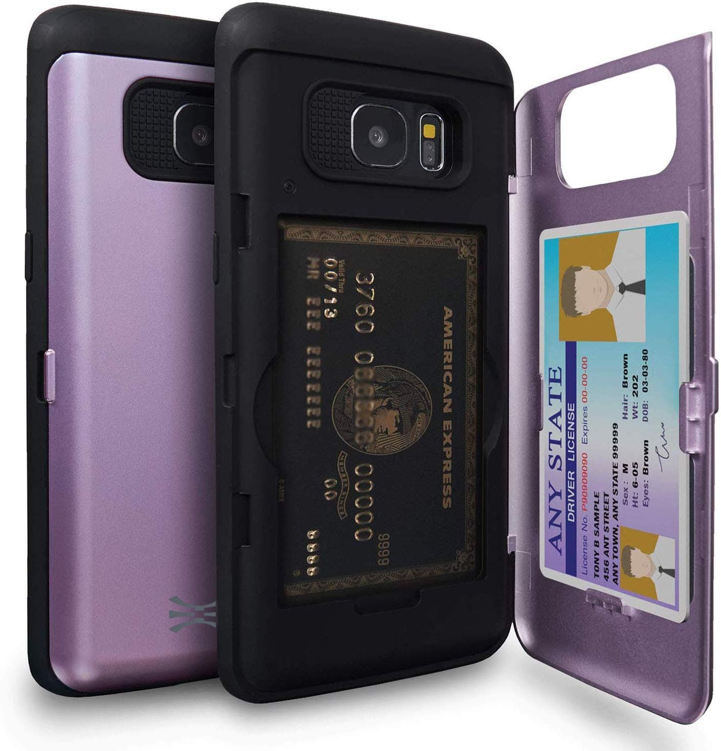 TORU CX PRO Compatible with Samsung Galaxy S7 Edge Case - Protective Dual Layer Wallet Purple with Hidden Card Holder + ID Card Slot Hard Cover & Mirror - Lavender