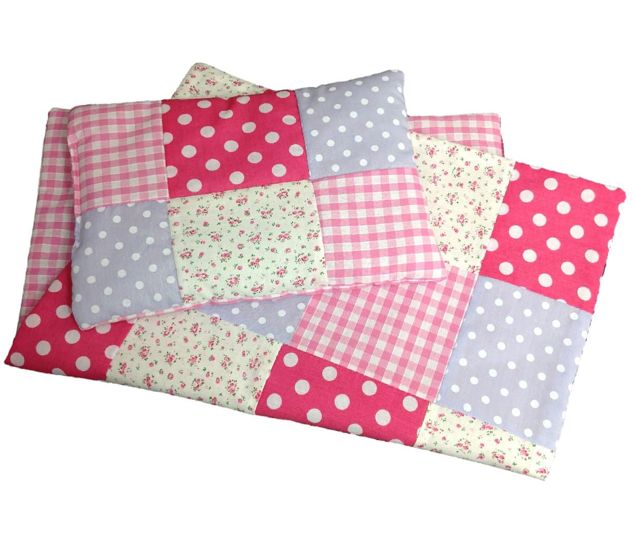 GooseBoose DOLLS PATCHWORK PRAM BLANKET & PILLOW ~ TO FIT 46cm 18" DOLL