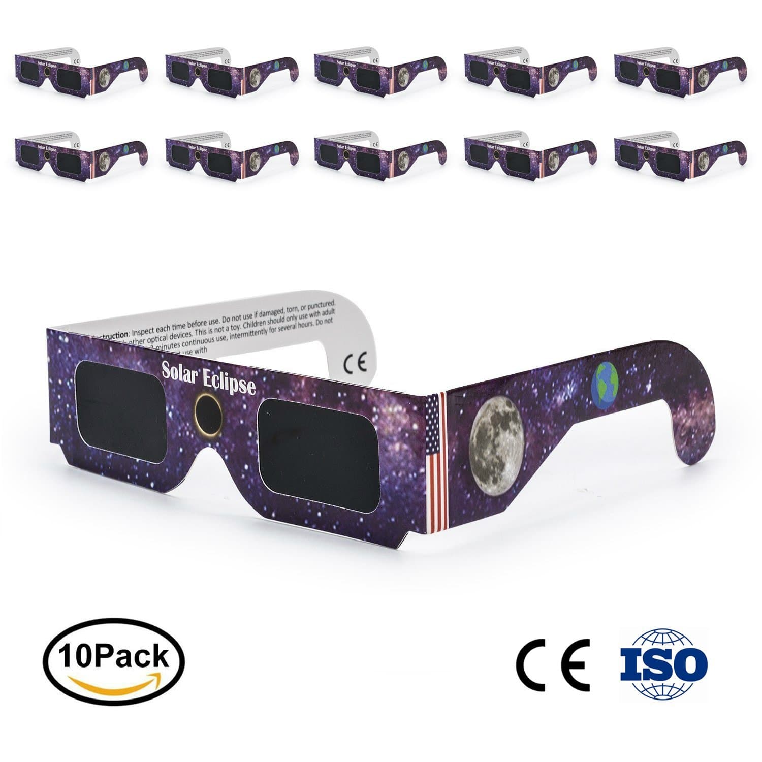 Solar Eclipse Glasses, Homay CE ISO Certified Flexible Paper Solar Eclipse Glasses, Safe Solar Viewing Perfect for the 2017 Total Solar Eclipse - 10 Pack (Purple-10 Pack)
