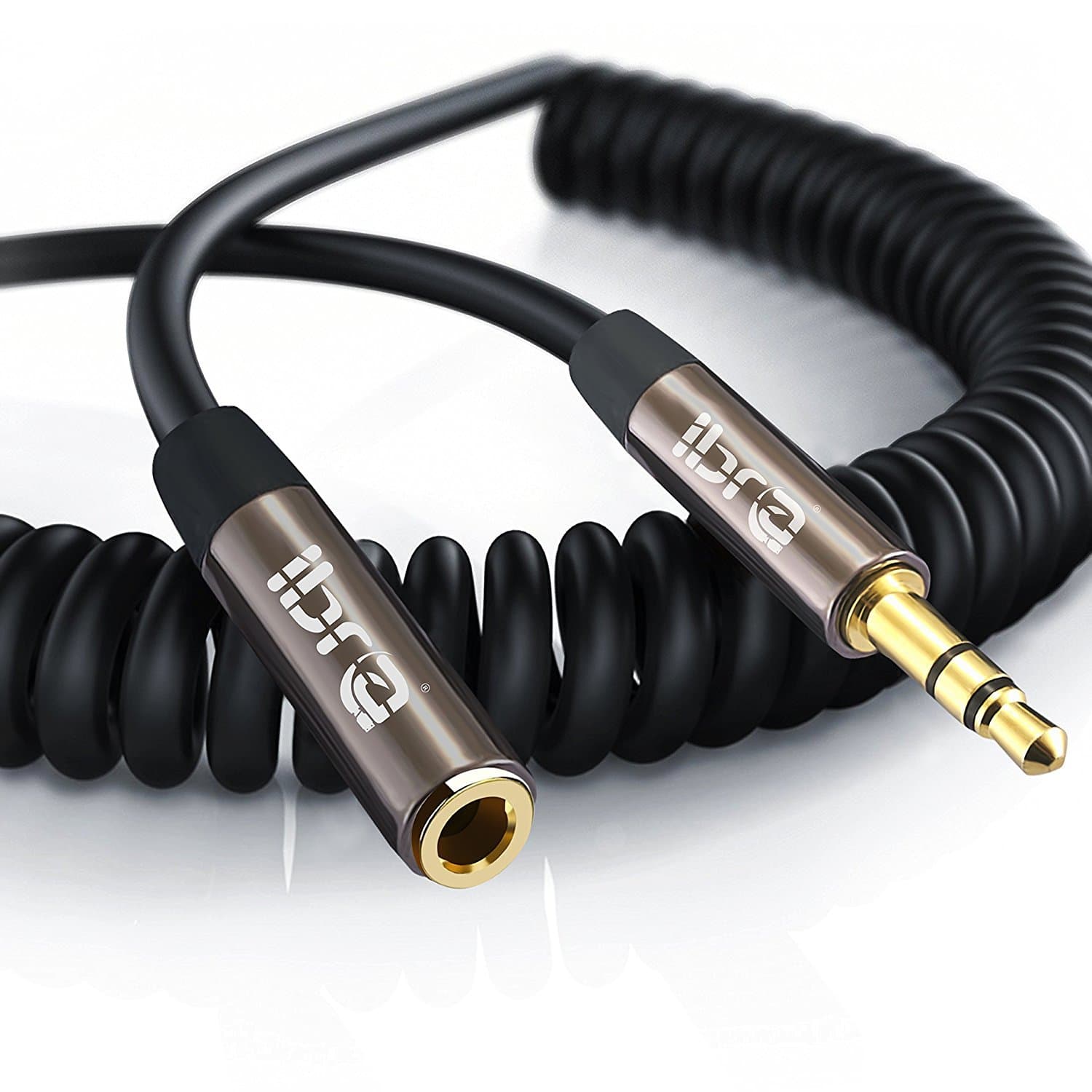 1M Spiral Audio Extension Cable 3.5mm Stereo Premium Auxiliary Audio Coiled Male to Female Cable -for Beats Headphones Apple iPod iPhone iPad Samsung LG Smartphone MP3 Home/Car etc -IBRA Slim Gun