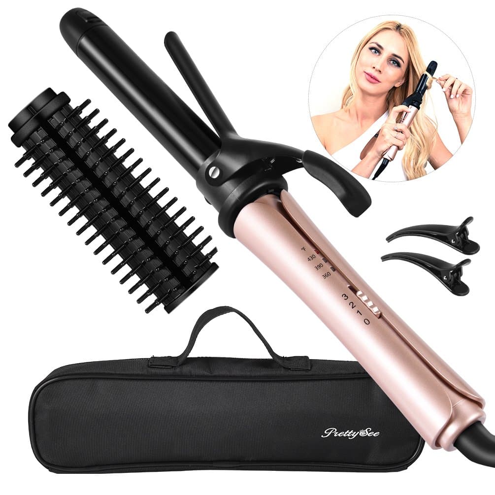 PRETTY SEE Curling Wand Interchangeable Curling Iron Ceramic Barrels Electric Hair Curler with Carry Case, Rose Gold