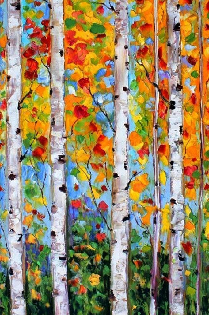 Birch Tree Oil Paintings On Canvas , 100% Handpainted Modern Canvas Wall Art Decor Decorations (24x36 inch) Canvas oil Painting for wall decoration 60x90 cm
