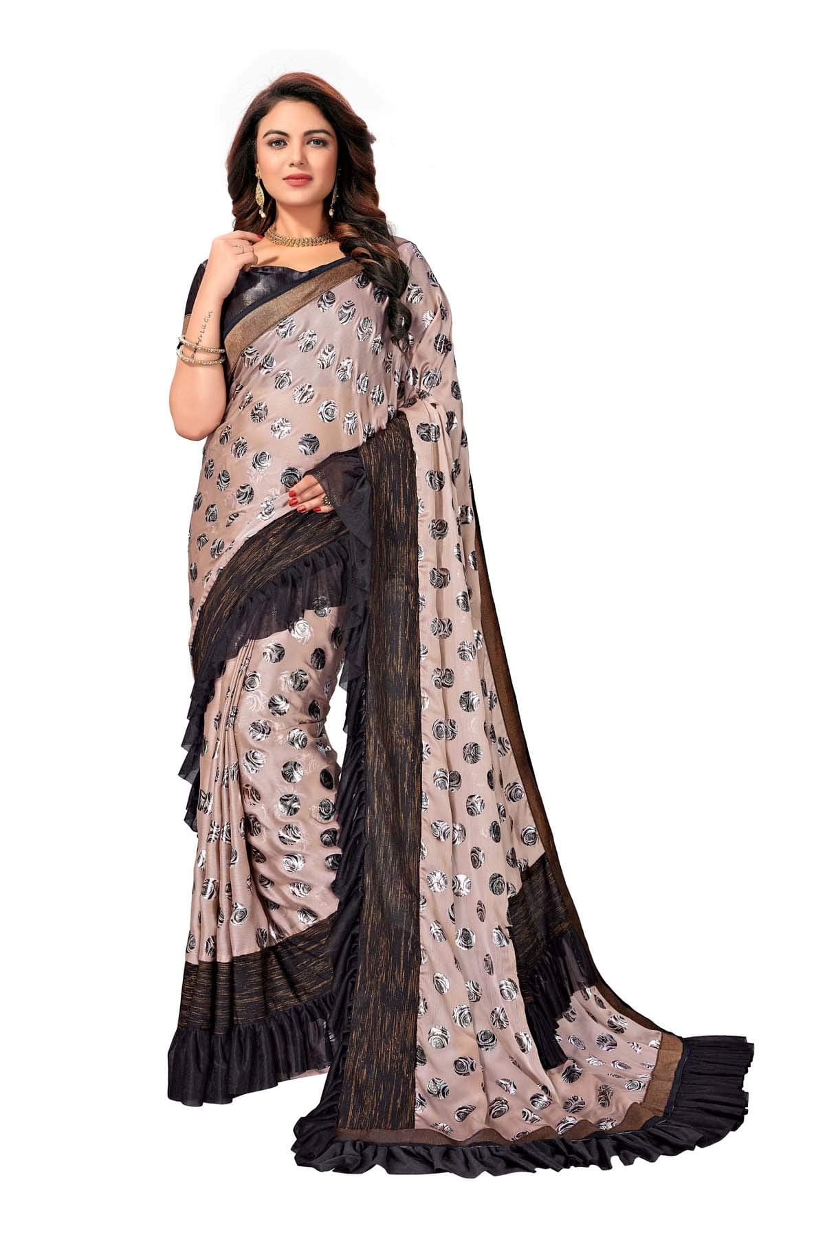 FAB DADUWomen's Satin Saree (FD-SR-10108_Beige)