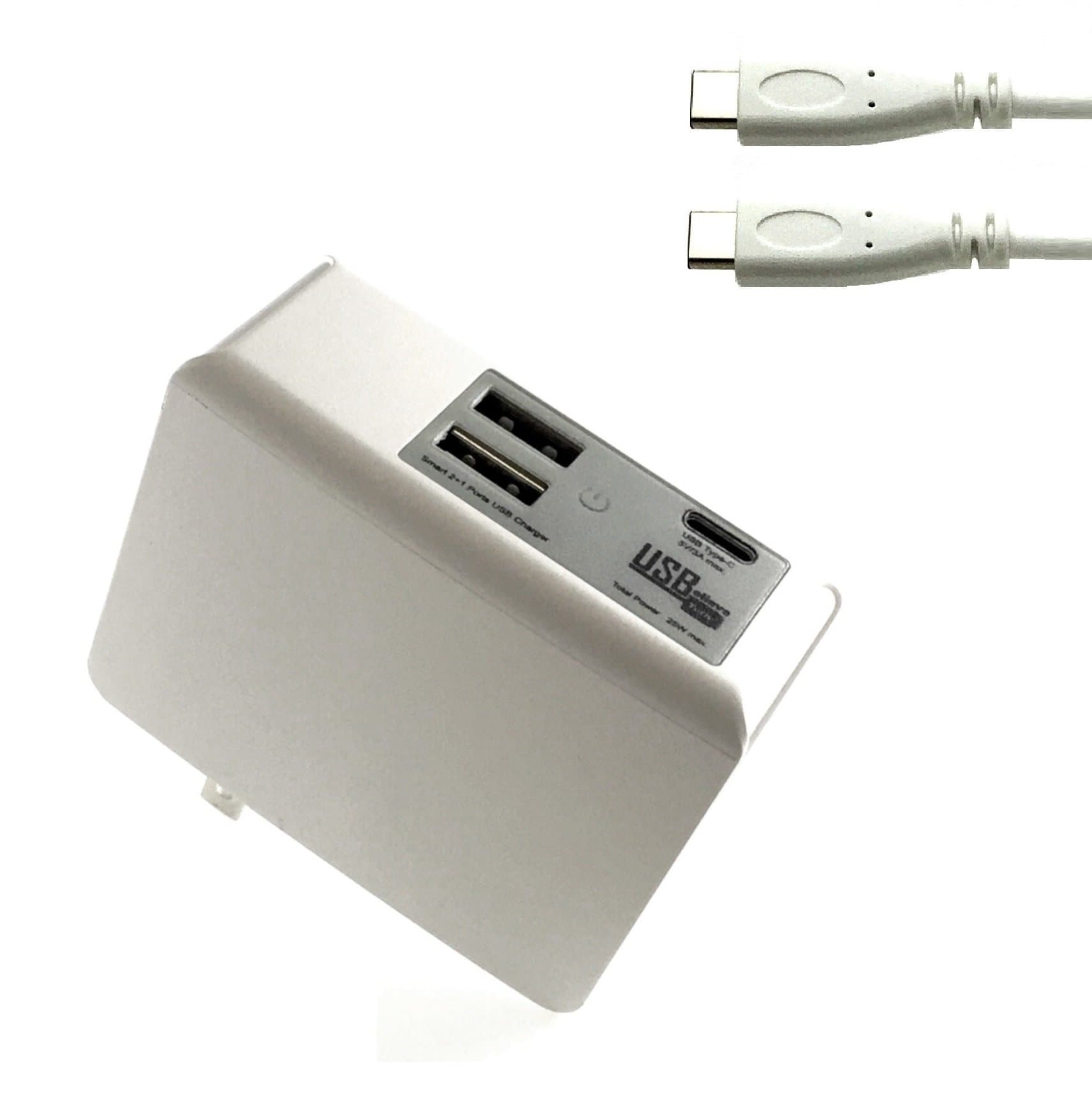 USBelieve 3 Ports Charger and USB-C Cable Pack, USB Type-C (25W USB/USB-C Wall Charger) with USB Type C 15W (5V 3A) for Google Pixel, Nokia 8, Moto Z, Samsung Note 8, LG V30, G6 (USB-C Charger Pack)