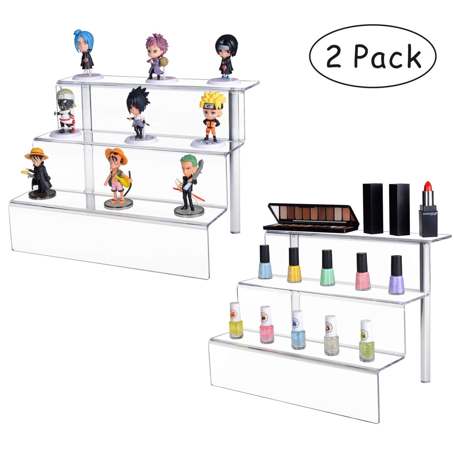 Richboom 3 Step Acrylic Riser Display Stand Shelf for Amiibo Funko POP Figures, Cosmetic Stand Cupcakes Stand Figure Display Stand, 12"x8.5" (2, 12x8.5x8.75)