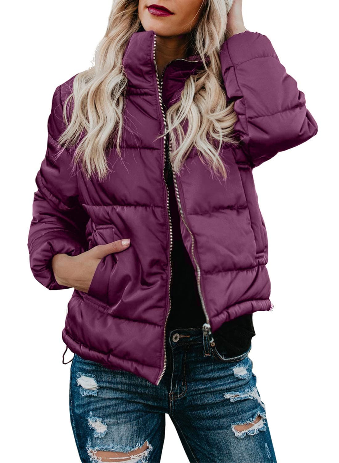 Women's Winter Warm Zip Up Quilted Jacket Outerwear Coat with Pockets