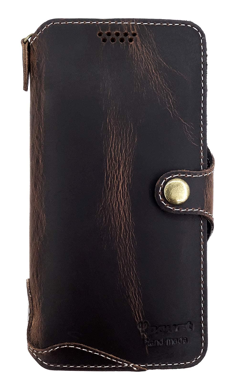 Yogurt for iPhone Xs Max Genuine Leather Wallet Case Cover Handmade Darker