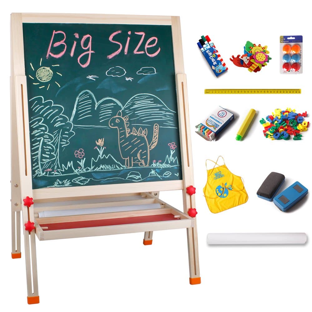 Life&Fun Kids Art Easel Large Adjustable Height Double-sided Drawing Board with Paper Roll and Accessories