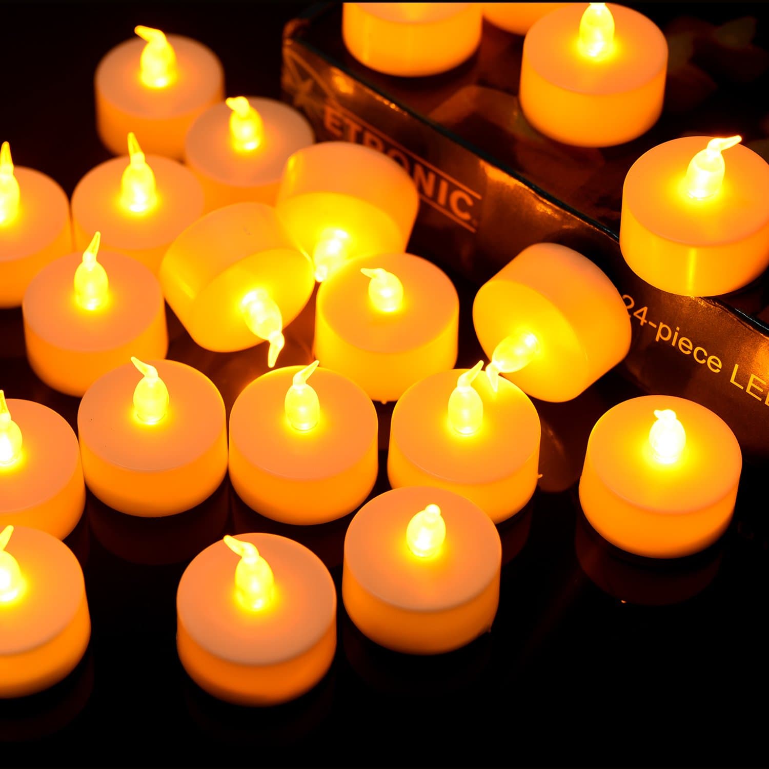 Flameless Candles, Techbee 24 - Pack LED Tea Lights Fake Realistic Tealights with Warm Yellow Color, Battery-Included
