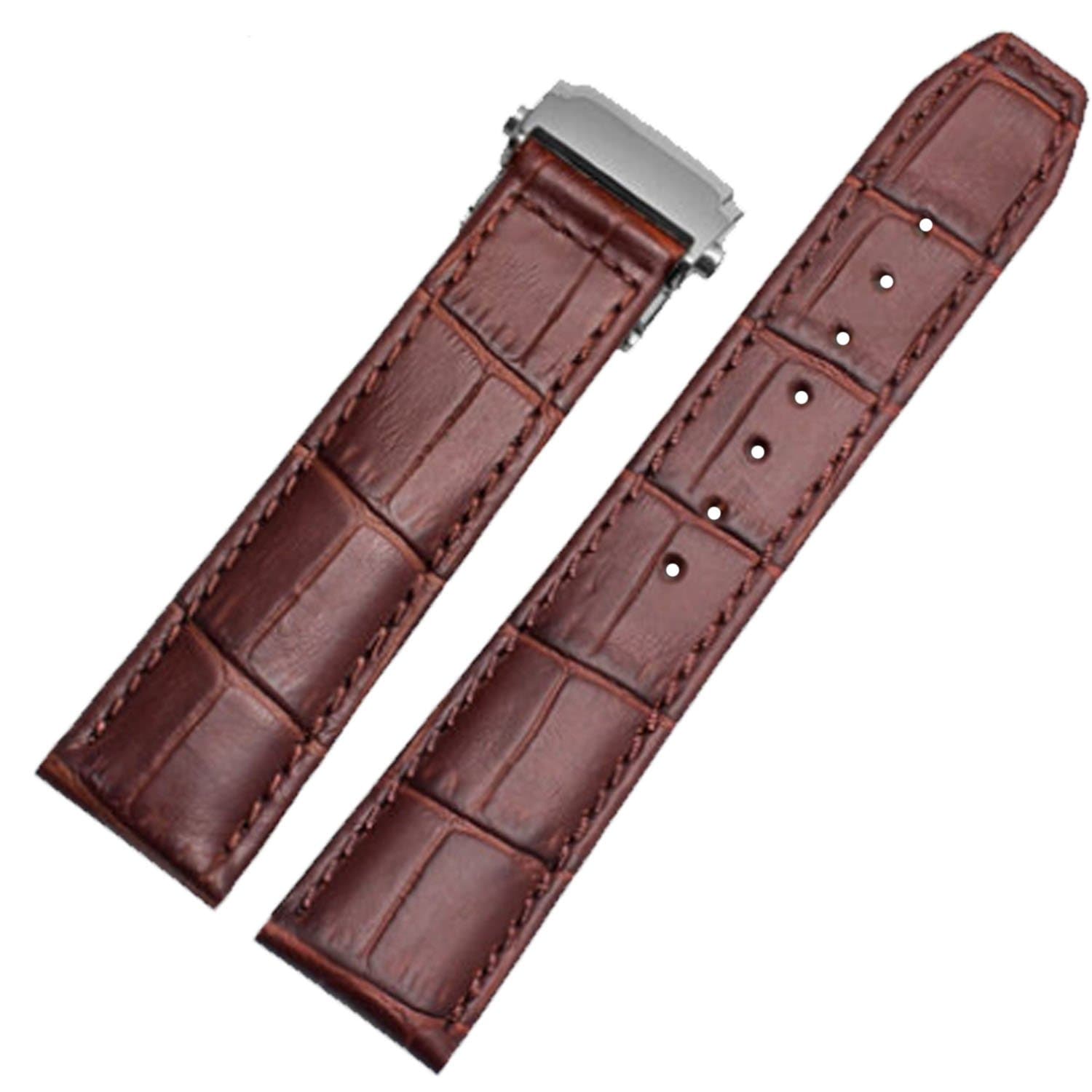 New 20mm 22mm Brown Leather Watch Strap Band Deployment Clasp Compatible for Maurice Lacroix