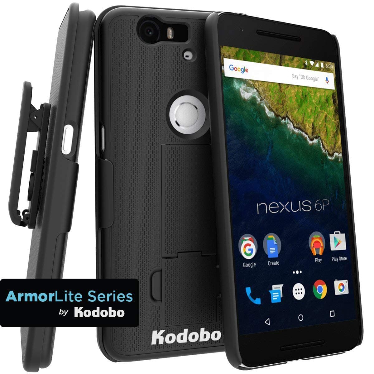 Kodobo Shell Combo Case with Cliklock Belt Clip Holster for Nexus 6P - Black