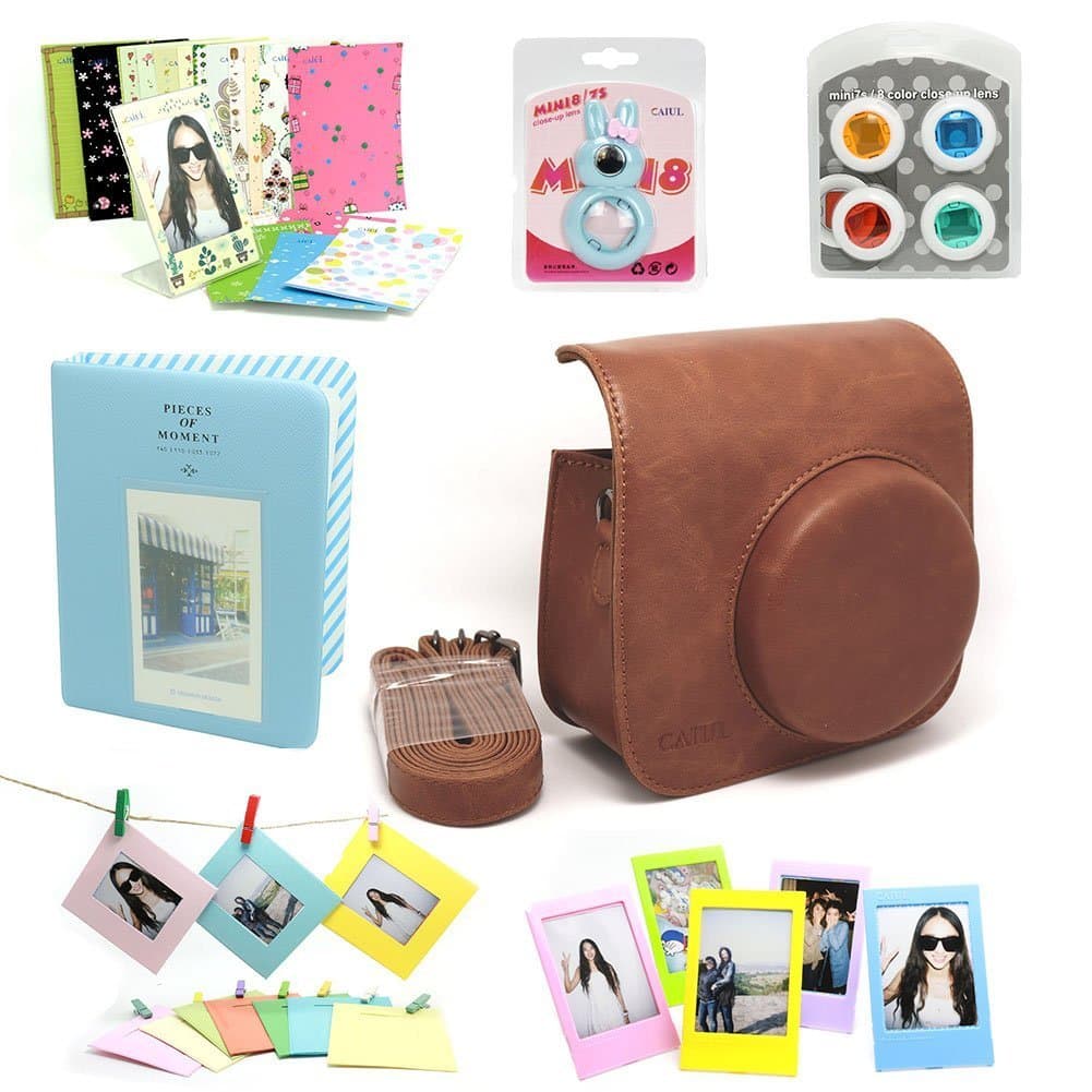 Gmatrix Fujifilm Instax Mini 8 Instant Camera Accessory Bundles Set (Included: Cream Mini 8 Vintage Case Bag/ Cream Instax Mini Book Album / Brown Rabbit Design Mini 8 Close-Up Lens(Self-Portrait Mirror)/ Colorful Close-Up Lens For Mini 8/ Wall Decor Hanging Frame/ 3 Inch Photo Frame/ Colorful Decor Sticker Borders)