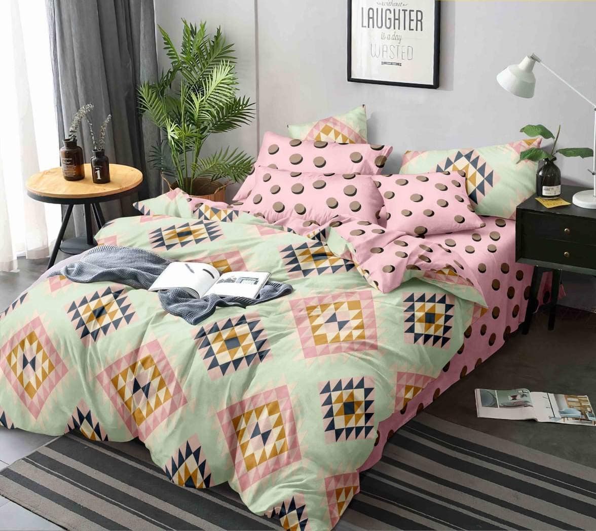 Linen Studio Beautiful Glace Cotton AC Comforter King Size Bed Comforter, Double Bed Sheet, 2 Pillow Cover (Blue, 90x100 Inches) - Set of 4 Pieces (Pink)