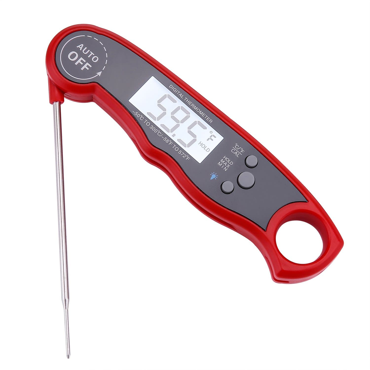 Szaerfa Digital Waterproof Meat Thermometer Instant Read With Probe & Blacklight for Grilling BBQ Water Milk Bathing (Red)