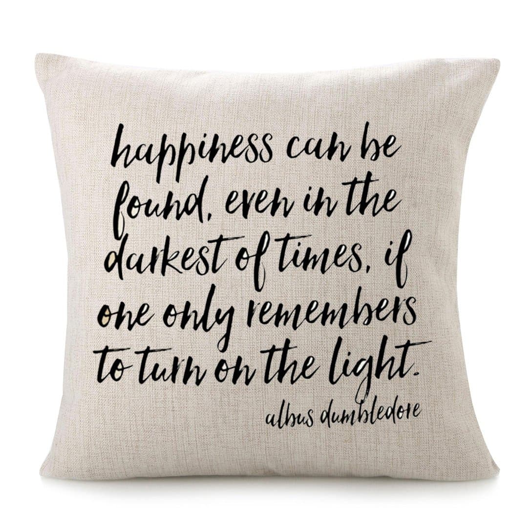 CHICCAT Cotton Linen Throw Pillow Case - Happiness Can be Found Calligraphy Home Decor Wedding Gift Engagement Present Housewarming Gift Cushion Cover 18 X 18