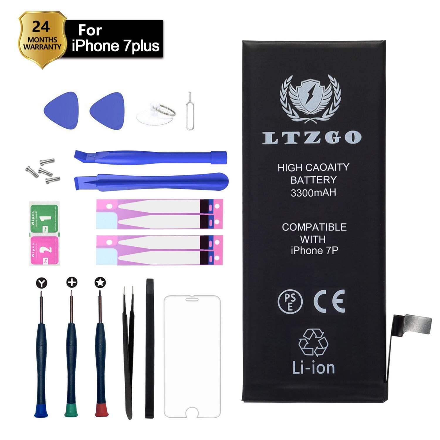 LTZGO 3300mAh Battery Compatible with iPhone 7 Plus, High Capacity Li-ion Protection Replacement Battery with Repair Tool Kits Screen Protector - 2 Years Warranty/Made in 2019